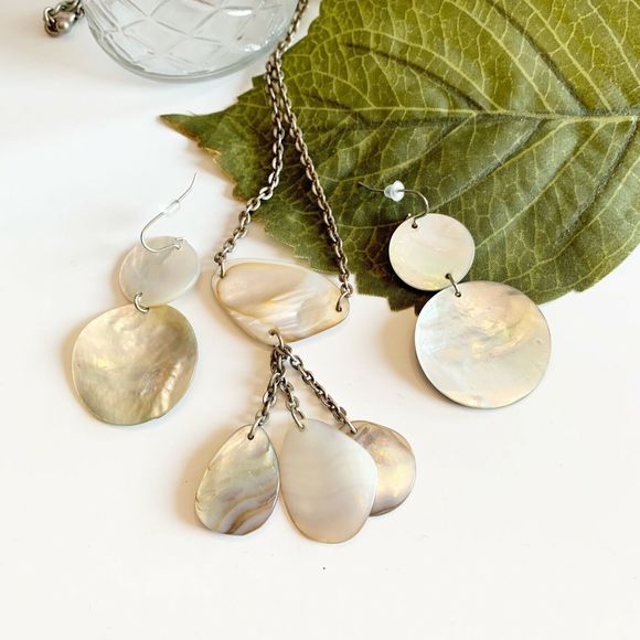 Express Abalone Necklace & Earrings Silver Tone - Picture 1 of 6